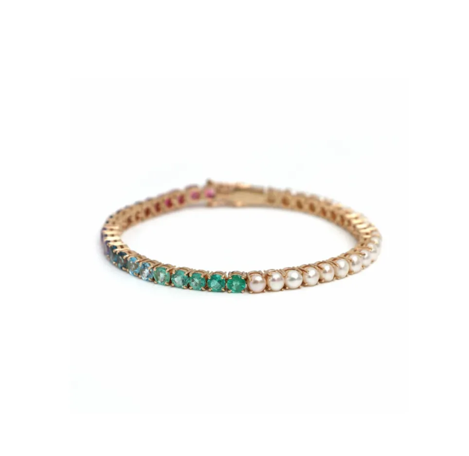 Gemstone & Pearl 50/50 Tennis Bracelet