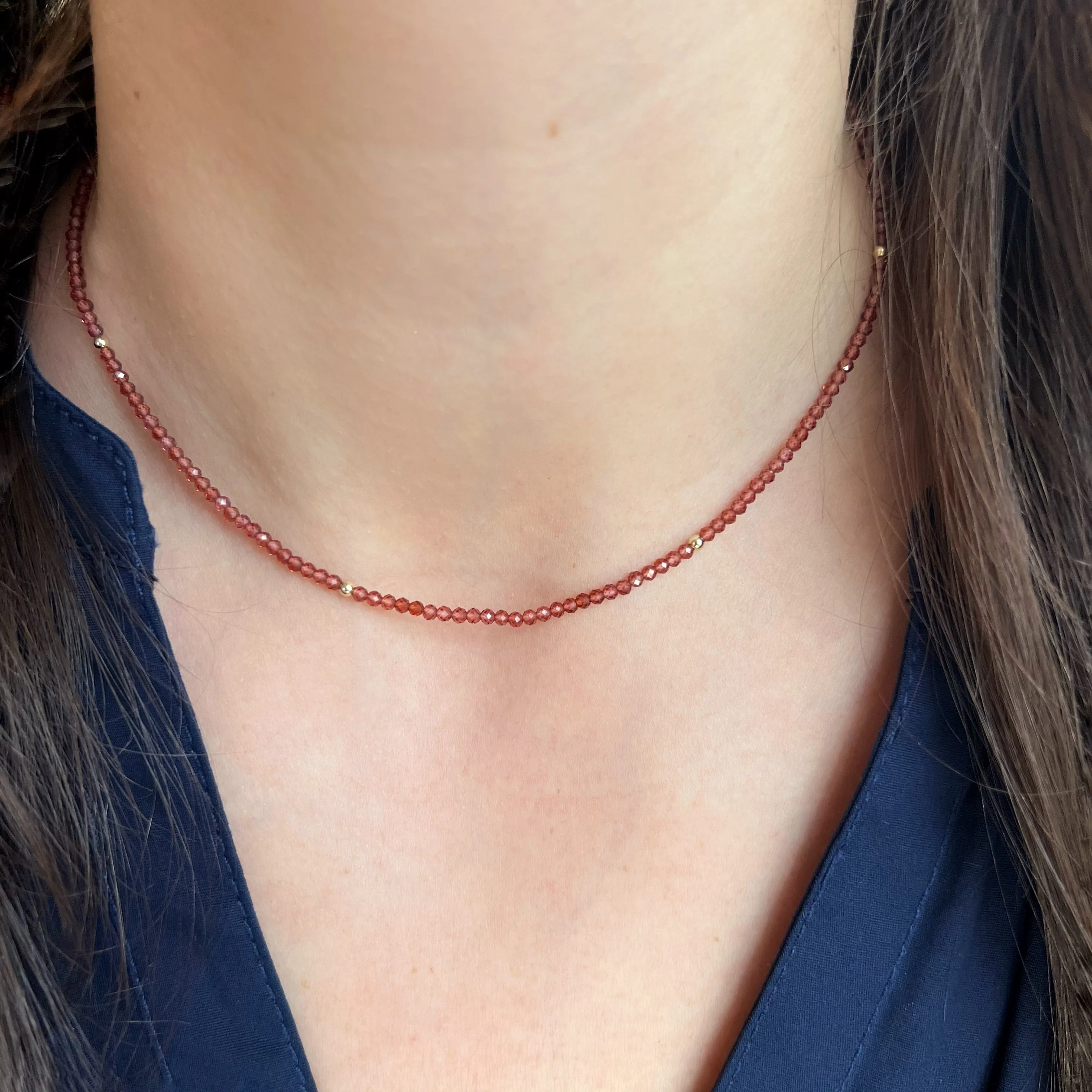 Genuine Garnet Gemstone Bead Necklace