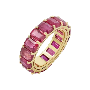 Genuine Ruby Emerald Cut Eternity Ring
