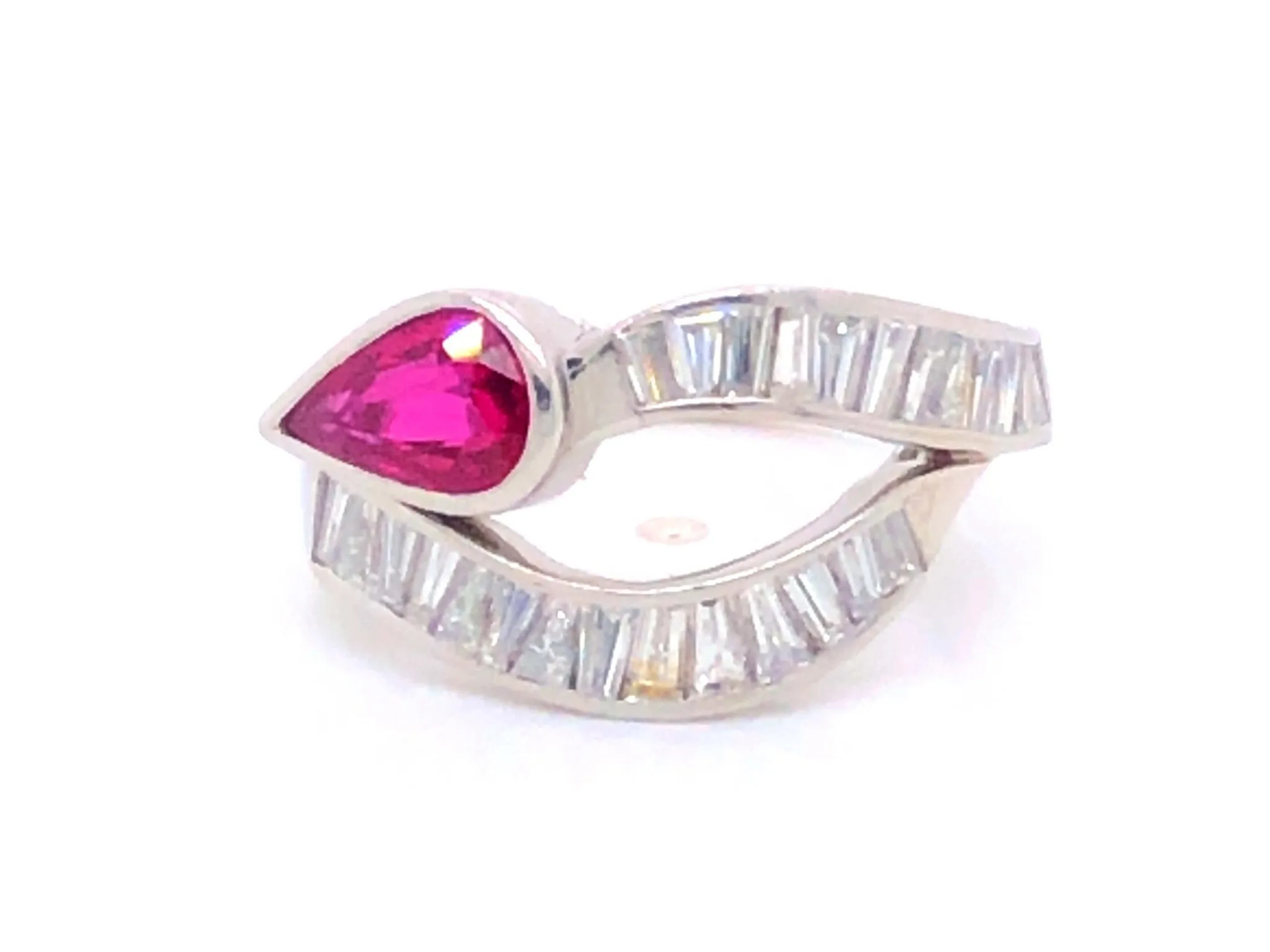 GIA Art Deco Red Ruby and Diamond Ring in Platinum