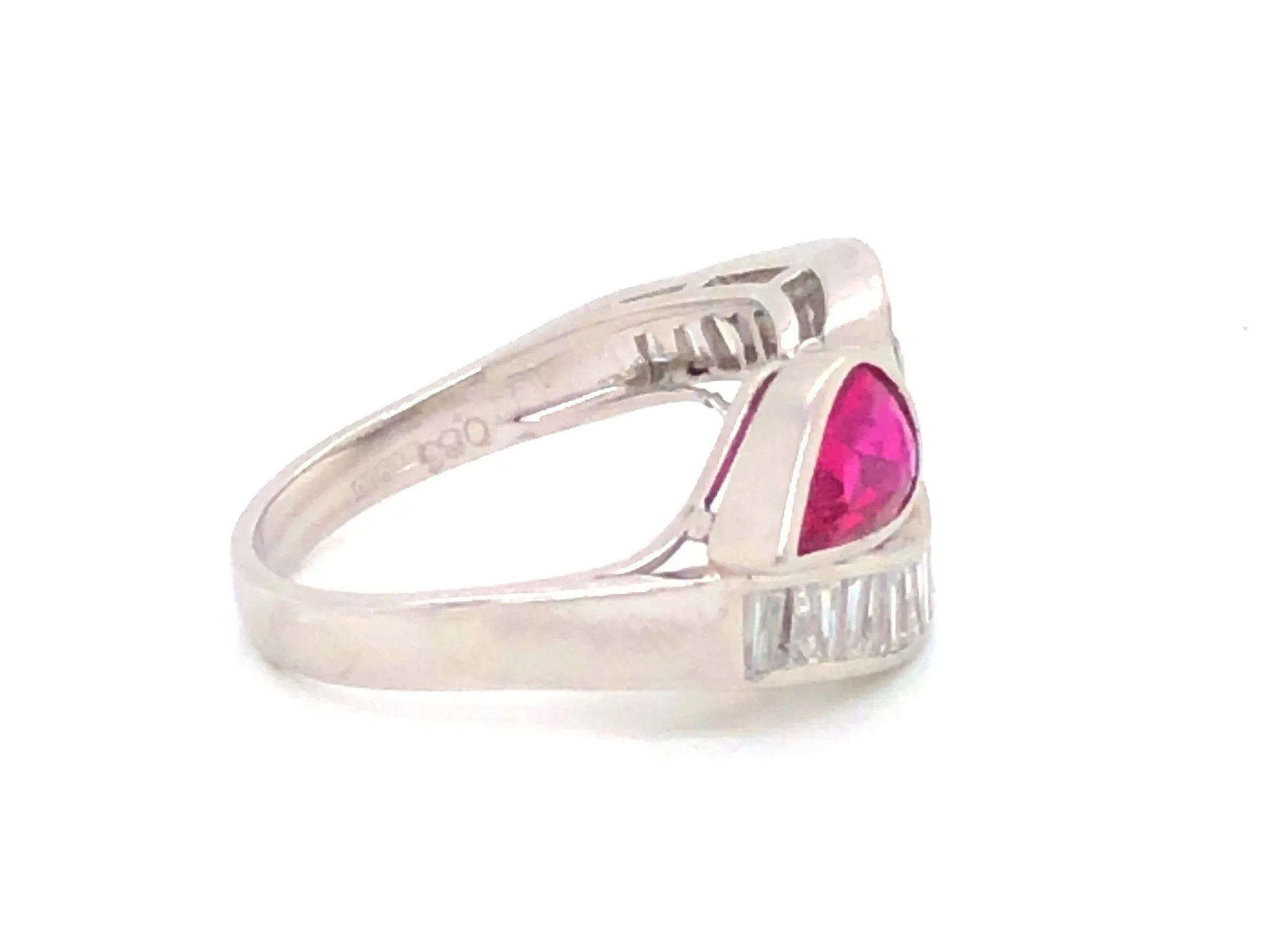 GIA Art Deco Red Ruby and Diamond Ring in Platinum