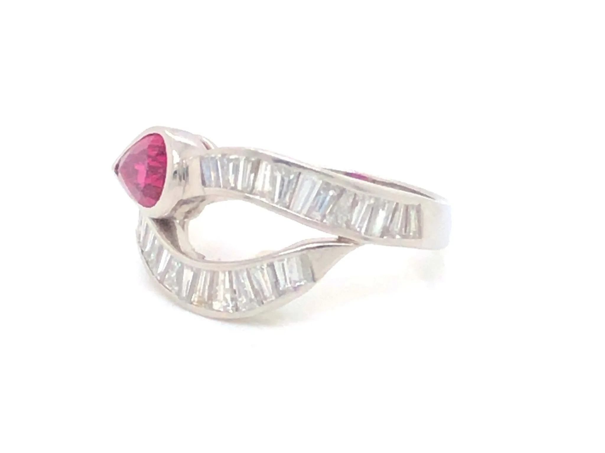 GIA Art Deco Red Ruby and Diamond Ring in Platinum