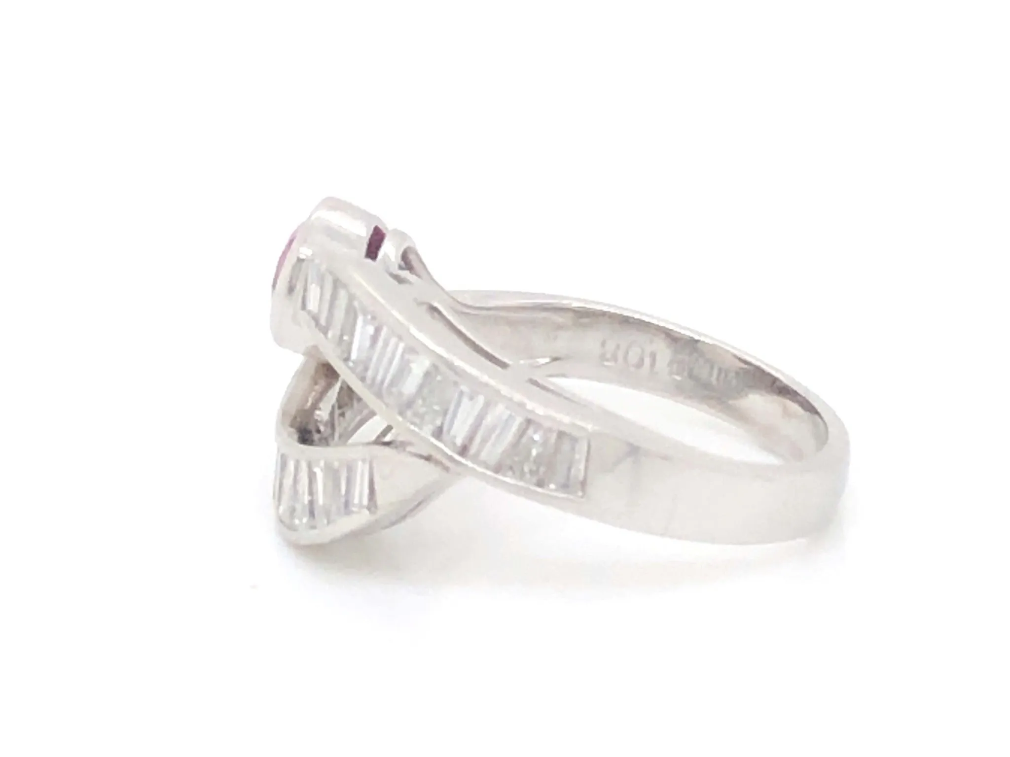 GIA Art Deco Red Ruby and Diamond Ring in Platinum