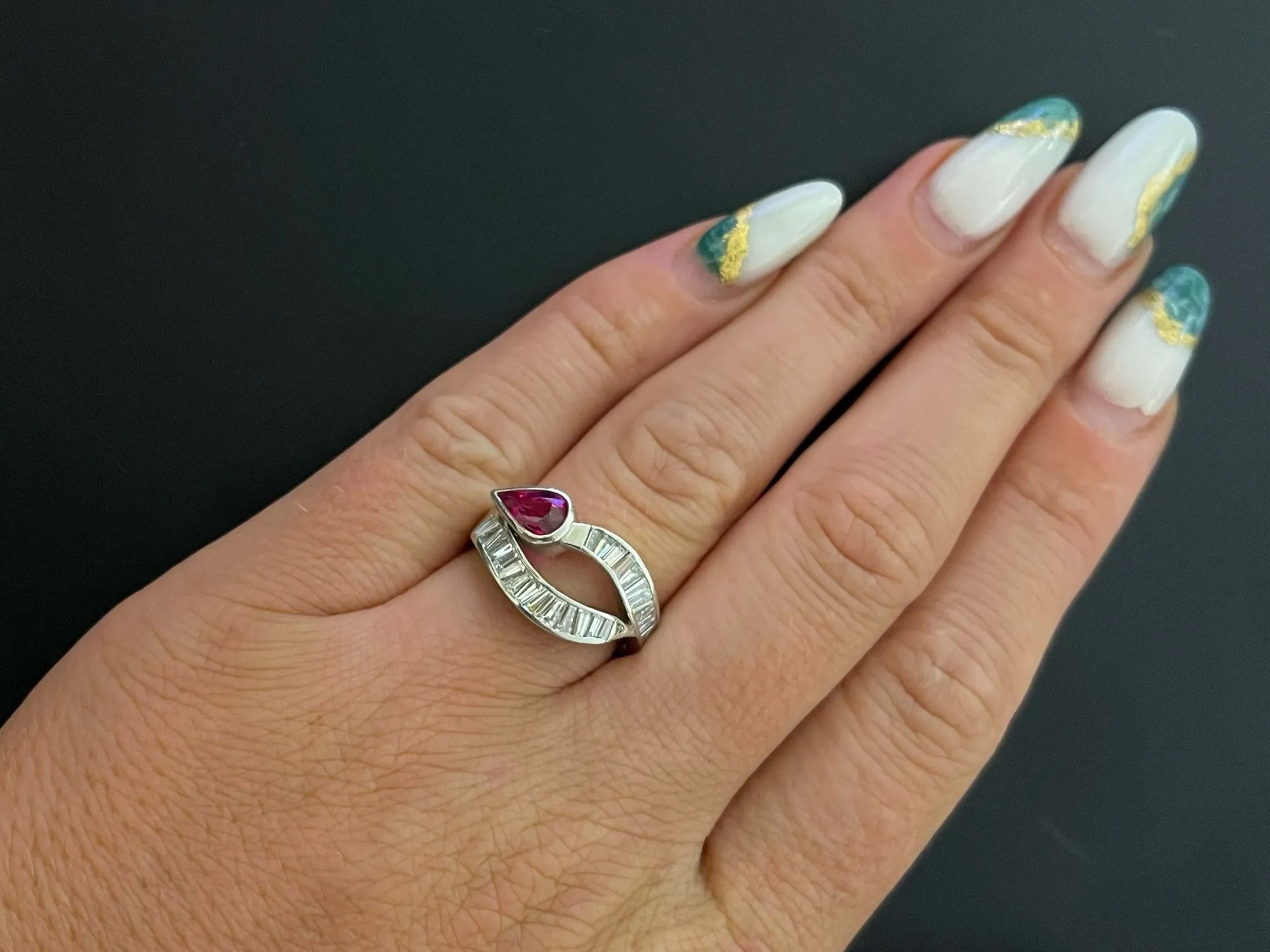 GIA Art Deco Red Ruby and Diamond Ring in Platinum