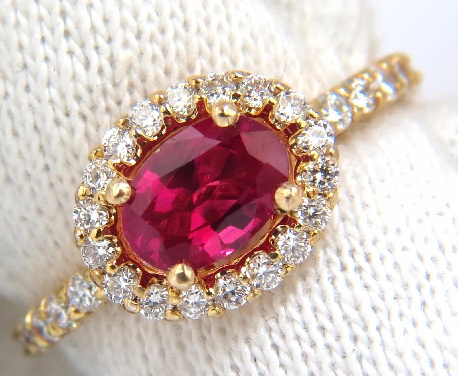 GIA Certified 1.01ct oval cut red ruby & .50ct diamonds ring 14kt Raised Deck