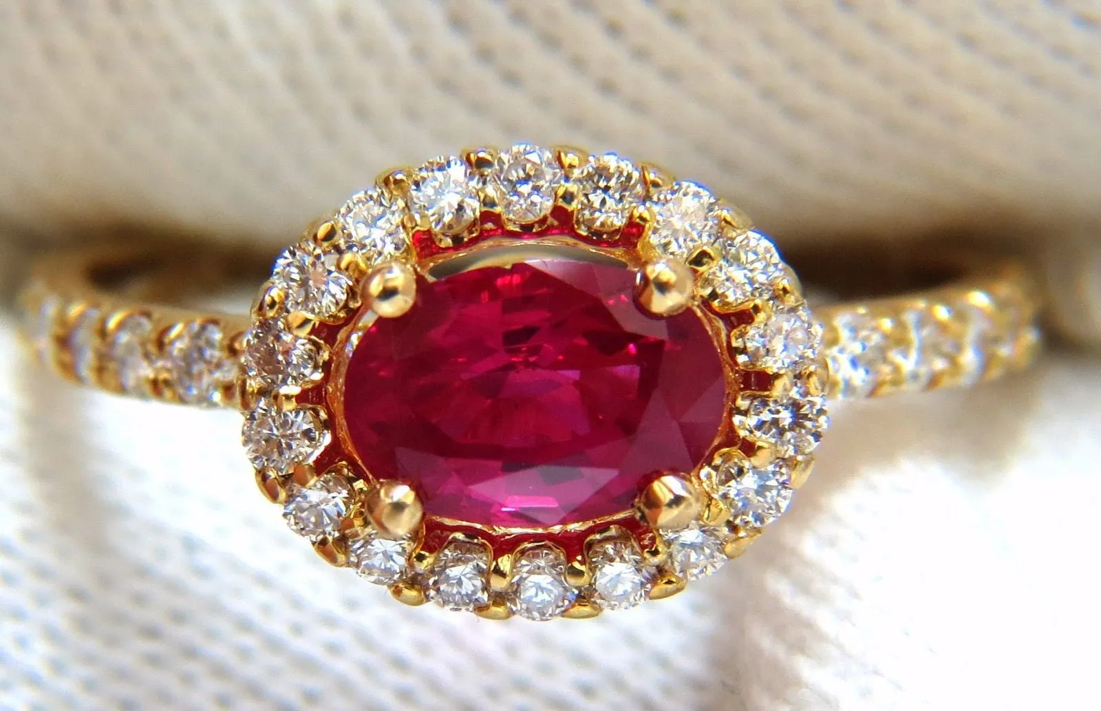 GIA Certified 1.01ct oval cut red ruby & .50ct diamonds ring 14kt Raised Deck