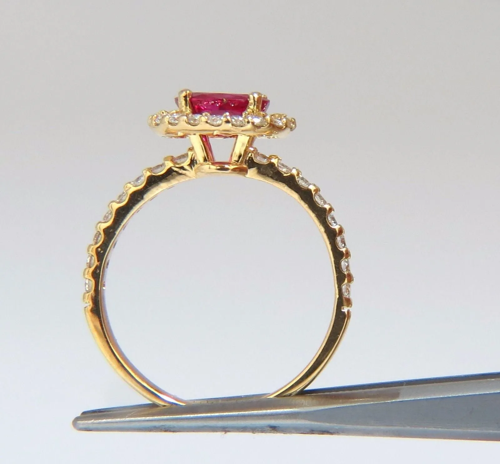 GIA Certified 1.01ct oval cut red ruby & .50ct diamonds ring 14kt Raised Deck