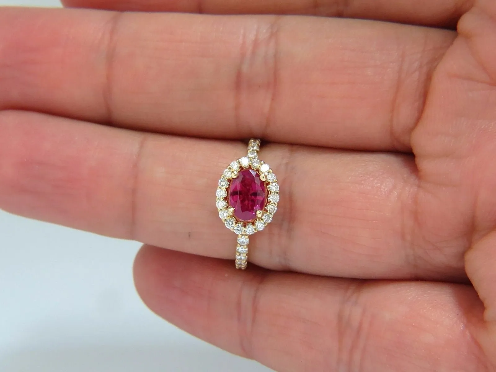 GIA Certified 1.01ct oval cut red ruby & .50ct diamonds ring 14kt Raised Deck