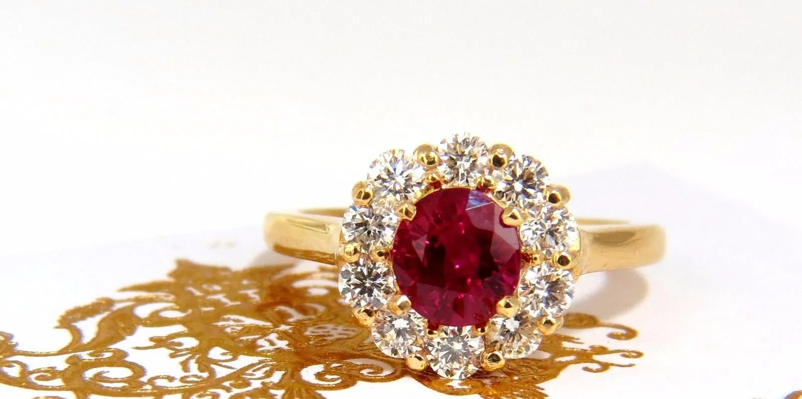 GIA Certified 1.54ct oval cut red ruby .88ct diamonds ring 18kt