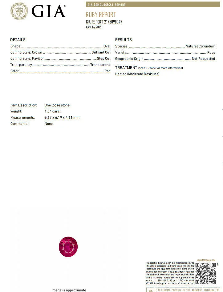 GIA Certified 1.54ct oval cut red ruby .88ct diamonds ring 18kt