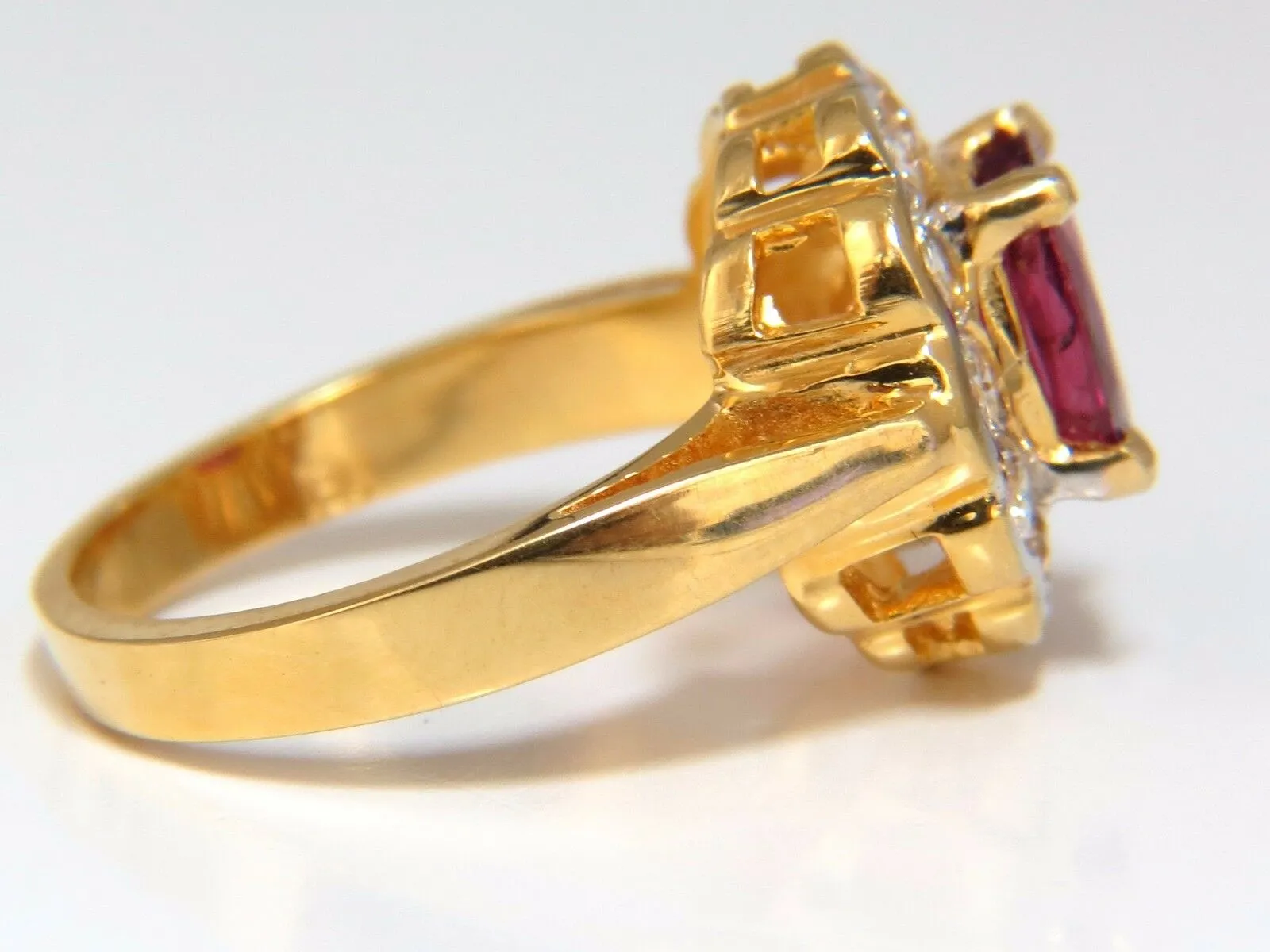 GIA Certified 1.61ct oval cut purple red ruby 1.01ct diamonds ring 18kt