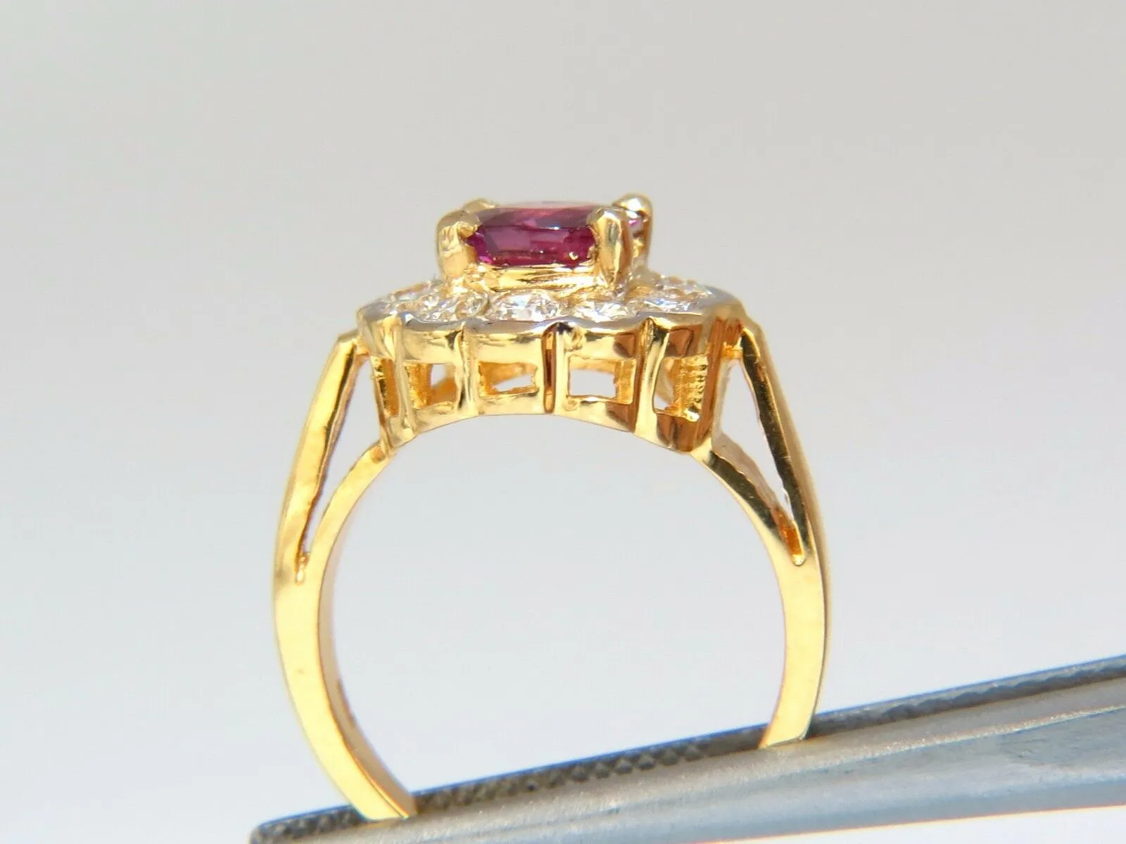 GIA Certified 1.61ct oval cut purple red ruby 1.01ct diamonds ring 18kt