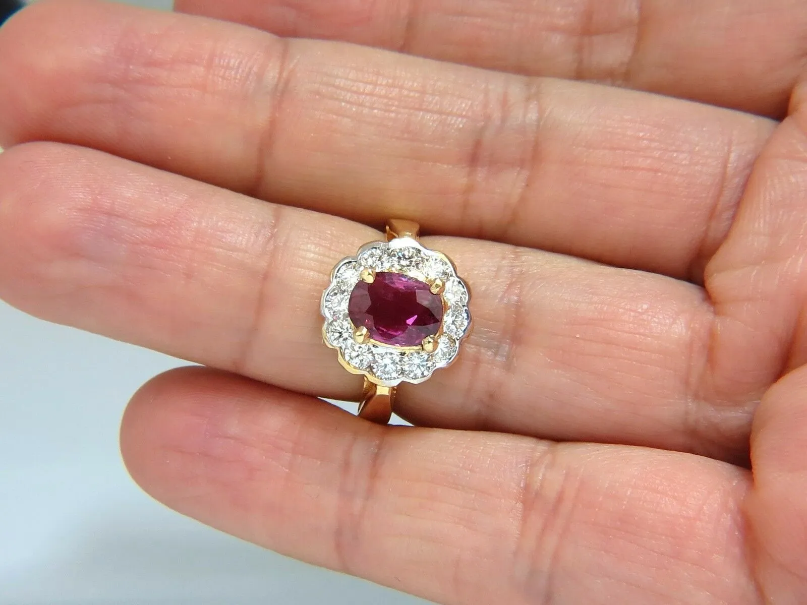 GIA Certified 1.61ct oval cut purple red ruby 1.01ct diamonds ring 18kt