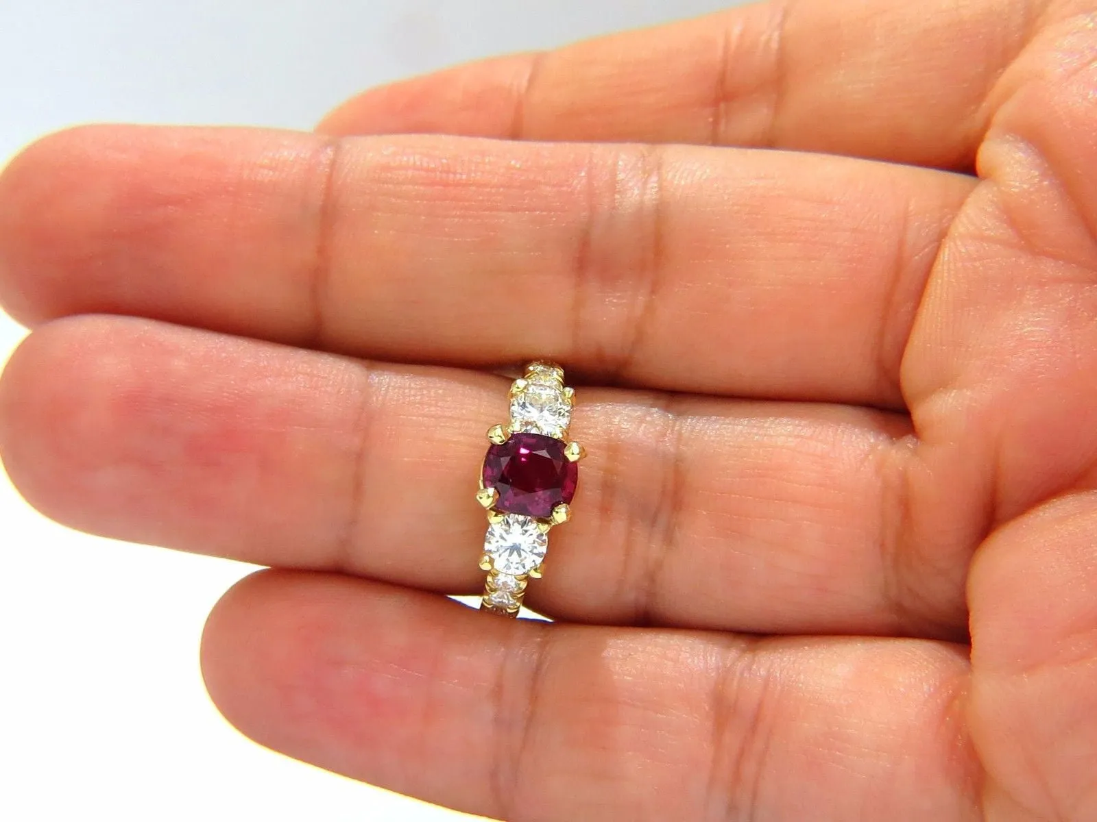 GIA Certified 2.12ct cushion cut vivid red ruby 1.06ct diamonds ring 18kt