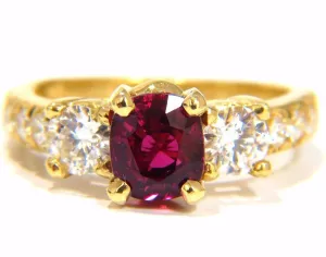 GIA Certified 2.12ct cushion cut vivid red ruby 1.06ct diamonds ring 18kt
