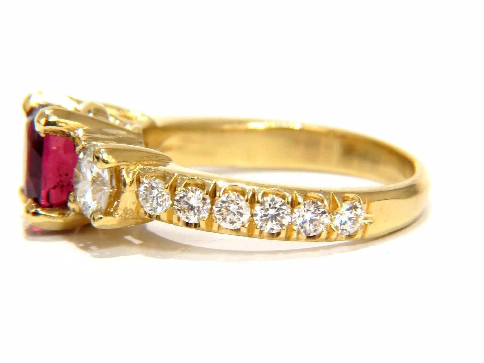 GIA Certified 2.12ct cushion cut vivid red ruby 1.06ct diamonds ring 18kt