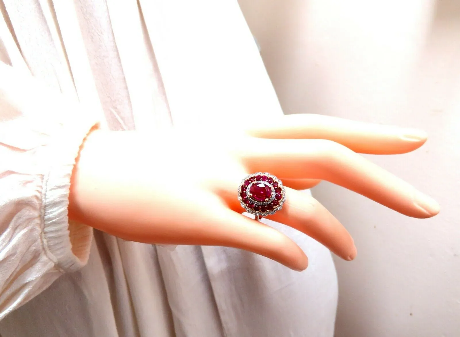 GIA Certified 4.06ct oval cut red No Heat Ruby diamonds Ballerina ring 14kt