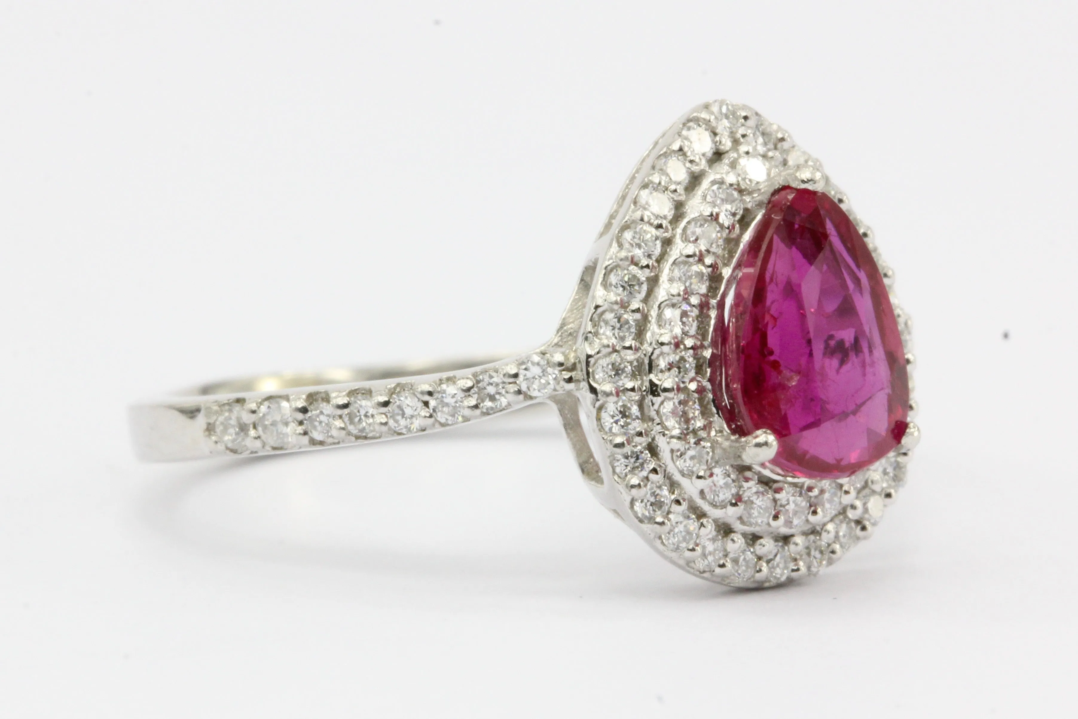 GIA Natural No Heat Platinum Ruby & Diamond Halo Engagement Ring