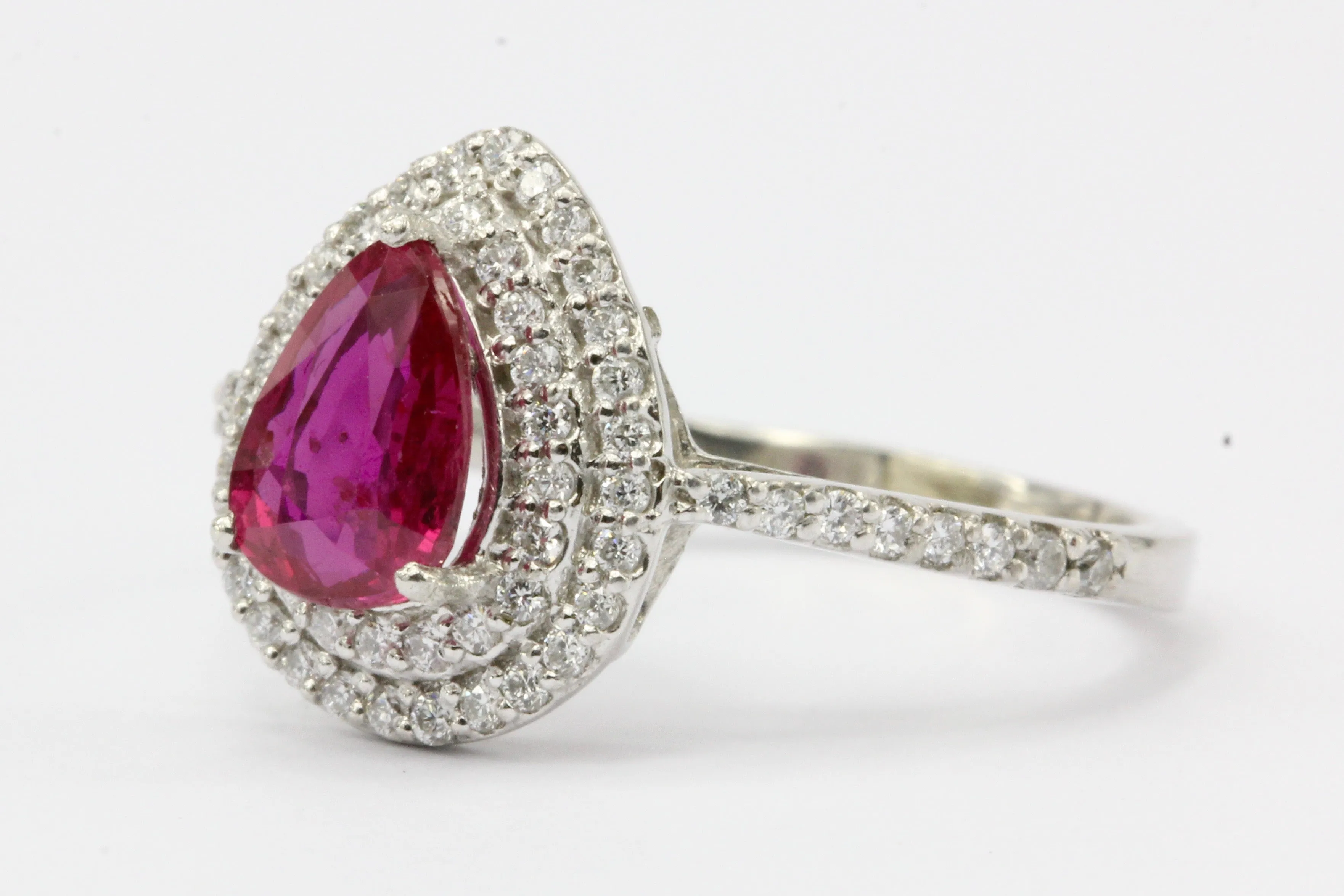 GIA Natural No Heat Platinum Ruby & Diamond Halo Engagement Ring