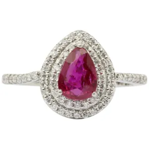 GIA Natural No Heat Platinum Ruby & Diamond Halo Engagement Ring
