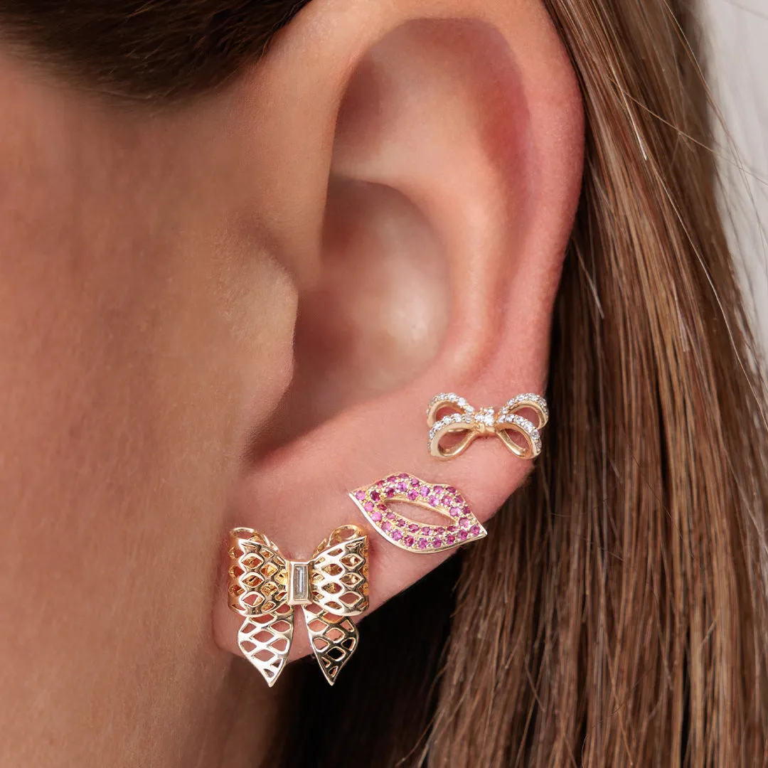 Gold & Diamond Fishnet Bow Stud