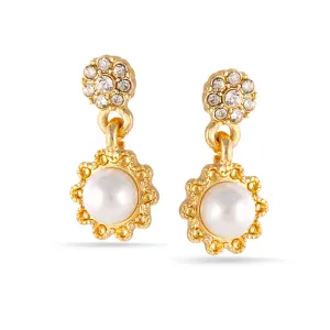 GOLD CREAM PEARL CRYSTAL  DROP EARRINGS #SQ121903G(IH3)