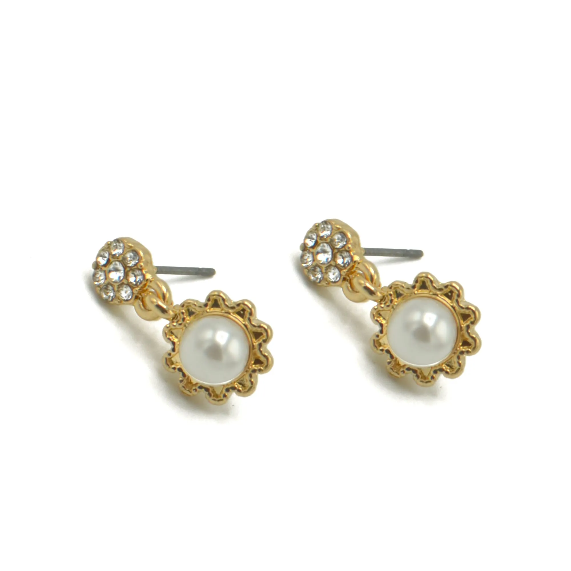 GOLD CREAM PEARL CRYSTAL  DROP EARRINGS #SQ121903G(IH3)