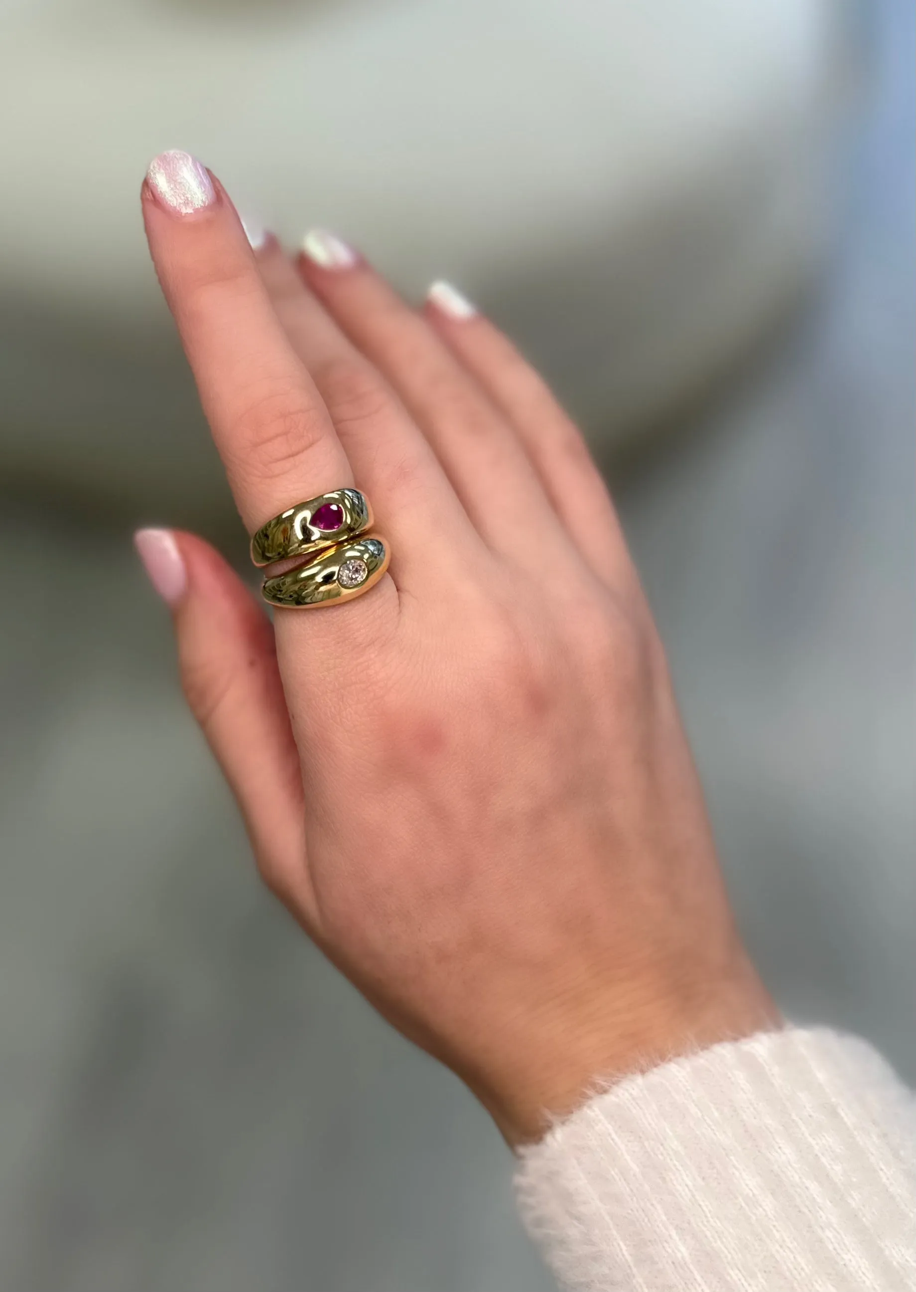 Gold Domed Band with Flush Set Ruby