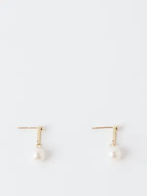 Gold Dot Link Pearl Earrings