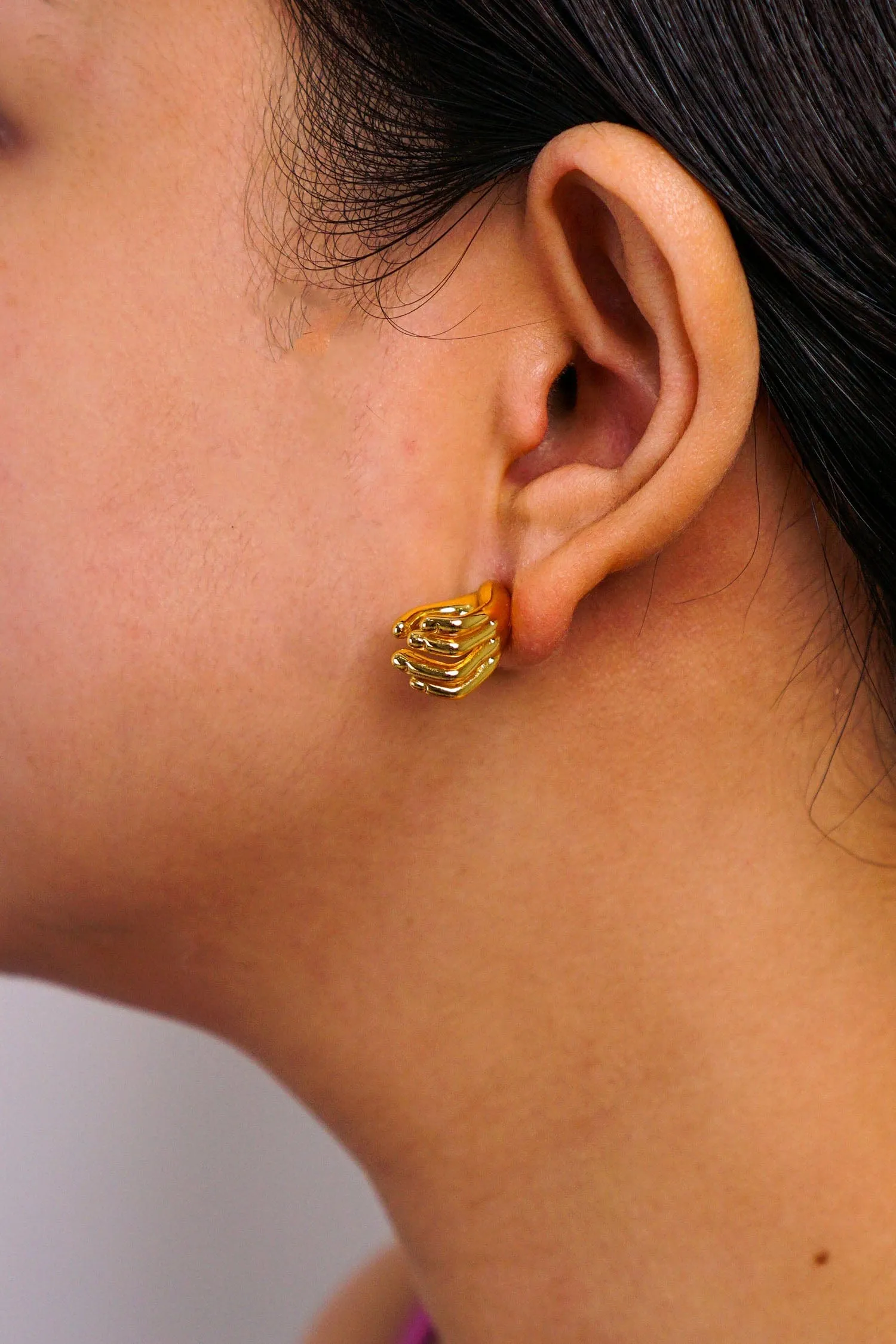 Gold Geometric Hand Stud Earrings