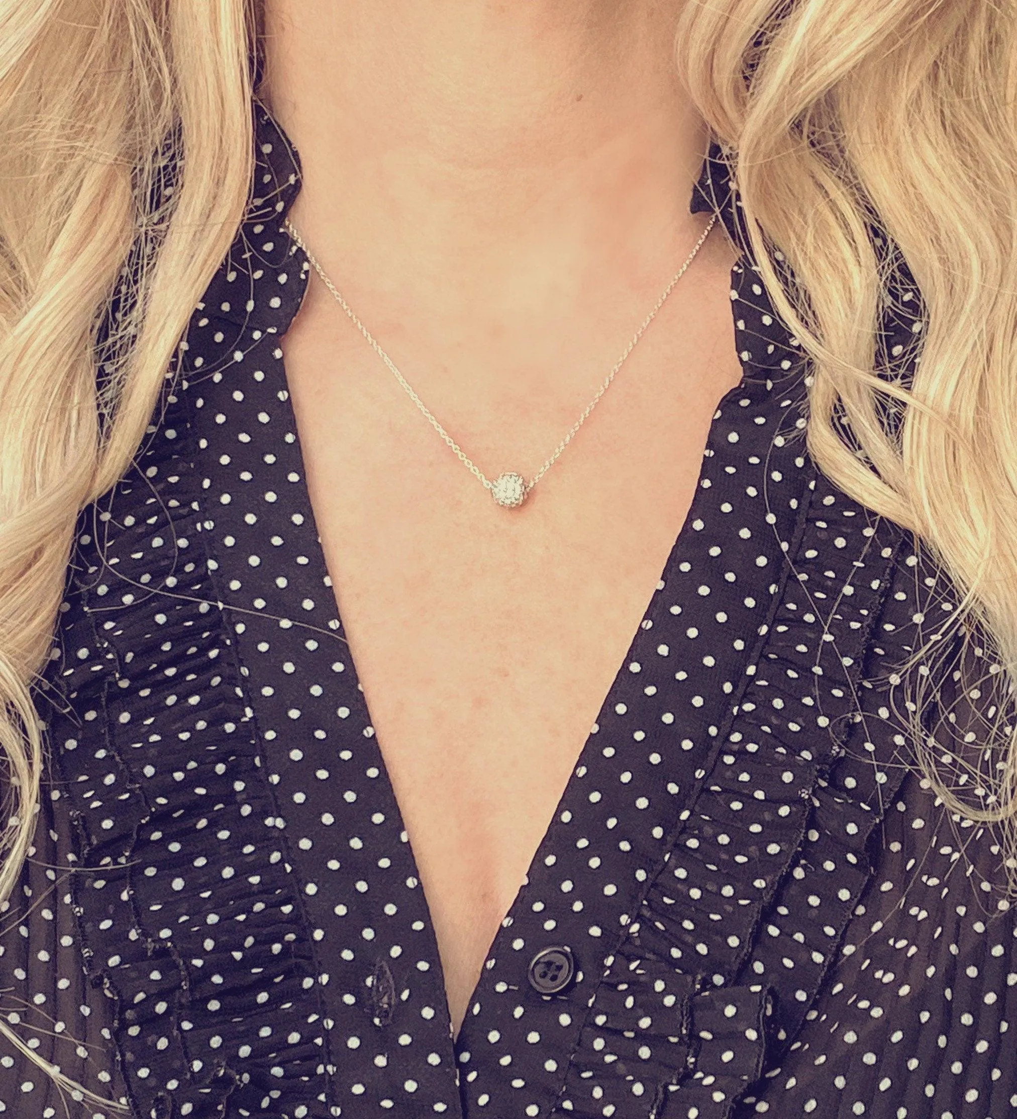 Gold Pave Ball Necklace, round crystal slider, thin gold chain, diamond ball, crystal ball bead, tiny faux diamond, 8mm cubic zirconia cz