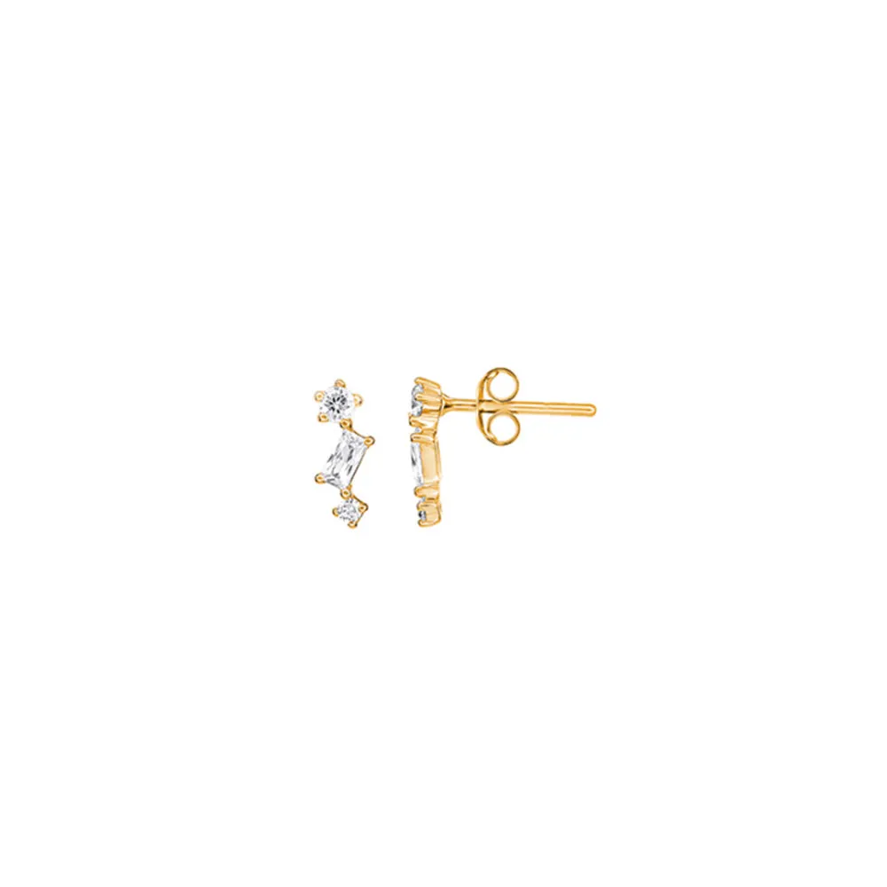 Gold Plated Baguette CZ Scatter Stud Earrings