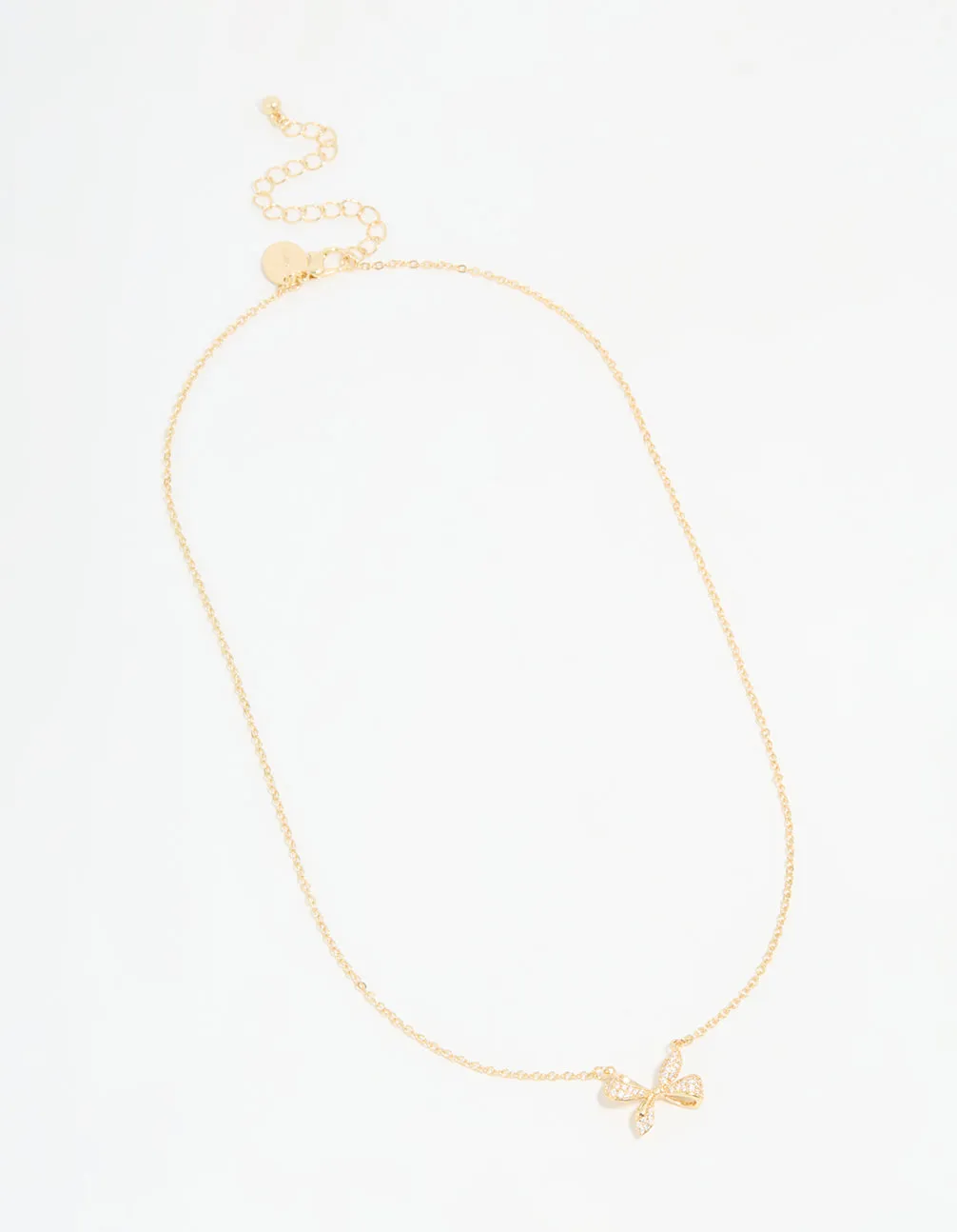 Gold Plated Diamante Pave Chunky Bow Necklace