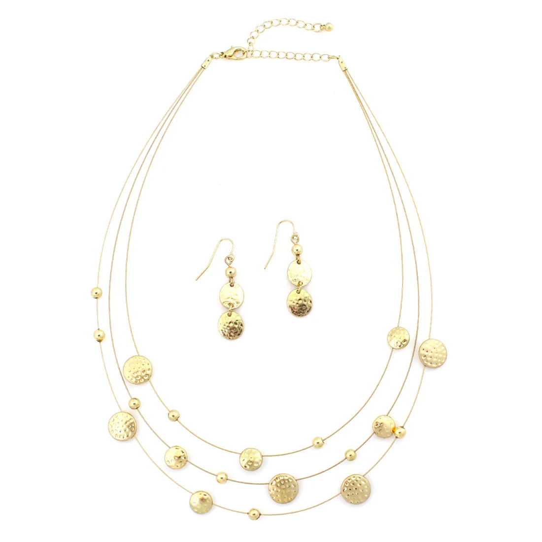 GOLD PLATED ROUND FLAT BEAD HAMMERED NECKLACE  #ADX6407306 (SHBA10)