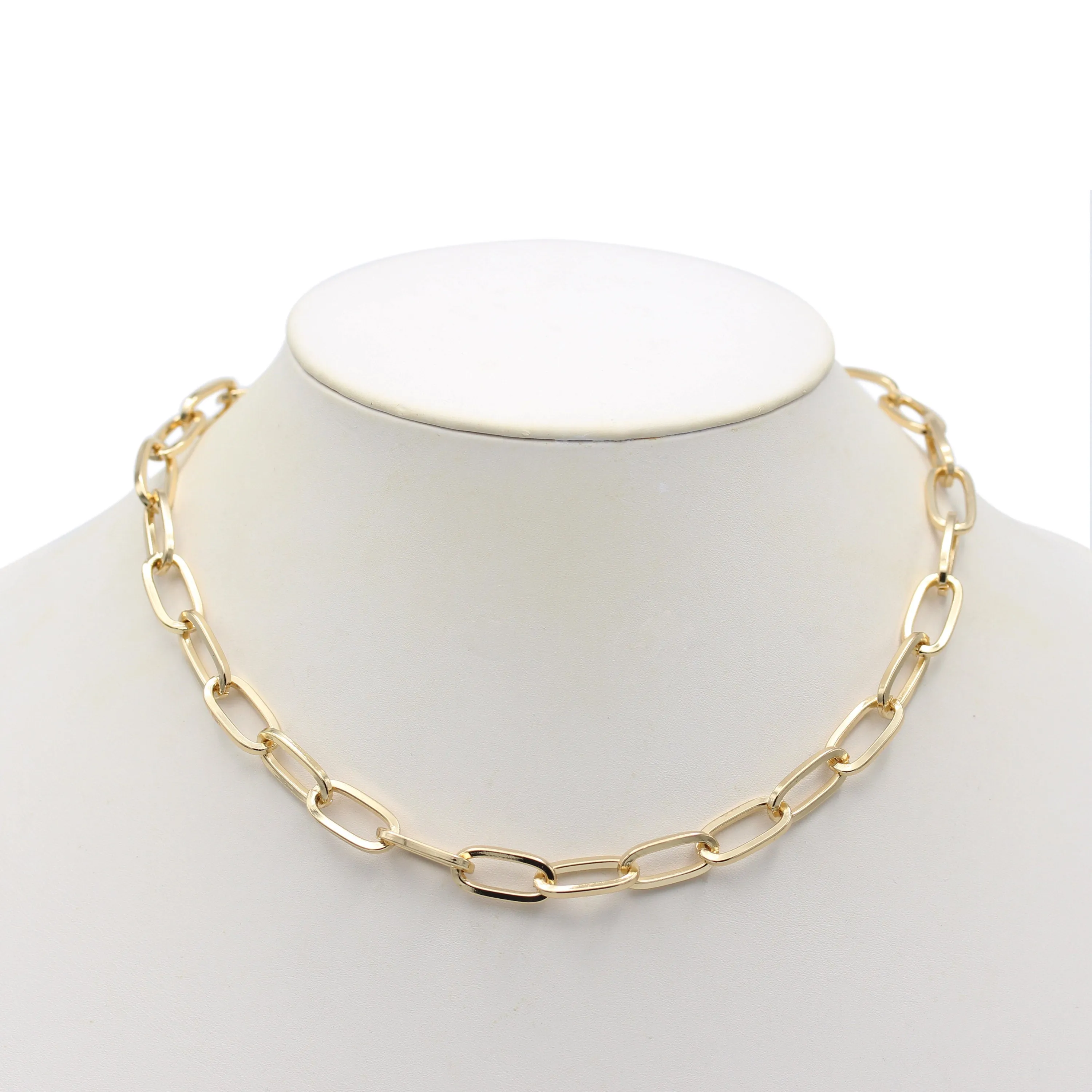 Gold Rectangle Link Chain Necklace #HNN90529GD (OE10/HD11)