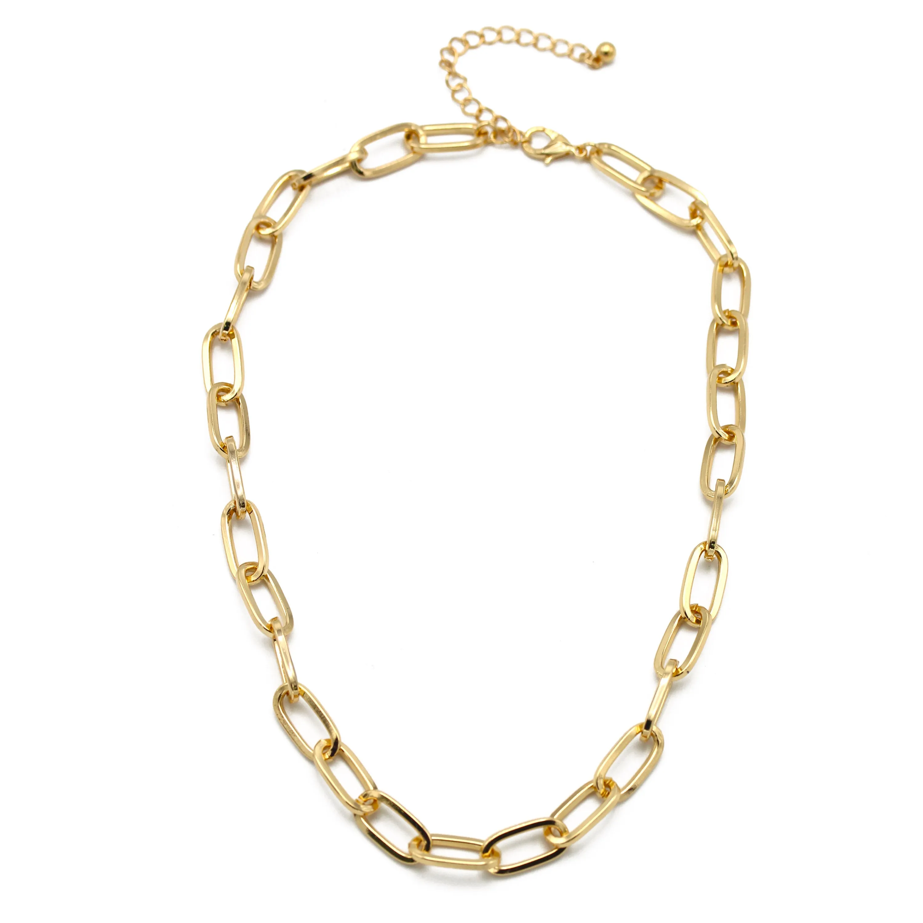 Gold Rectangle Link Chain Necklace #HNN90529GD (OE10/HD11)