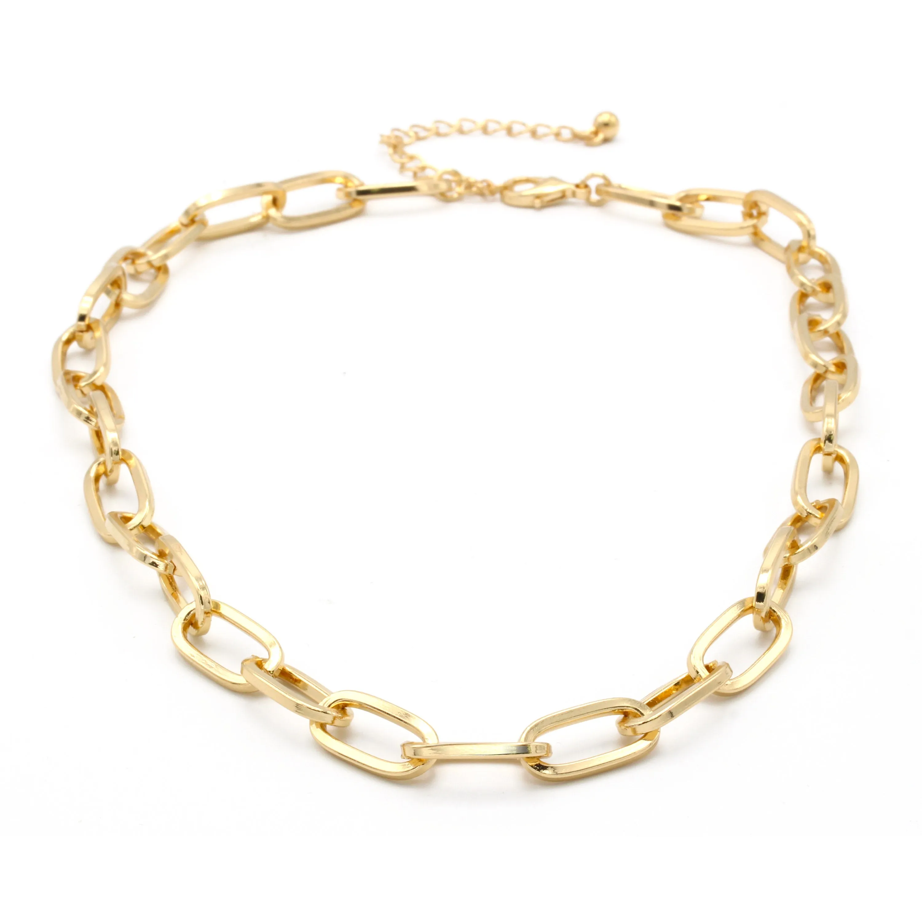 Gold Rectangle Link Chain Necklace #HNN90529GD (OE10/HD11)
