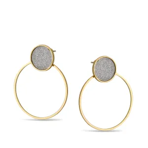 GOLD ROUND SILVER SANDED GLITTER STUD EARRINGS #SWY-18040GL (RF24)