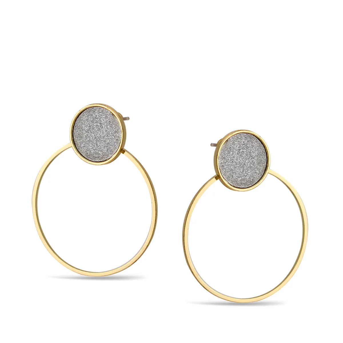 GOLD ROUND SILVER SANDED GLITTER STUD EARRINGS #SWY-18040GL (RF24)