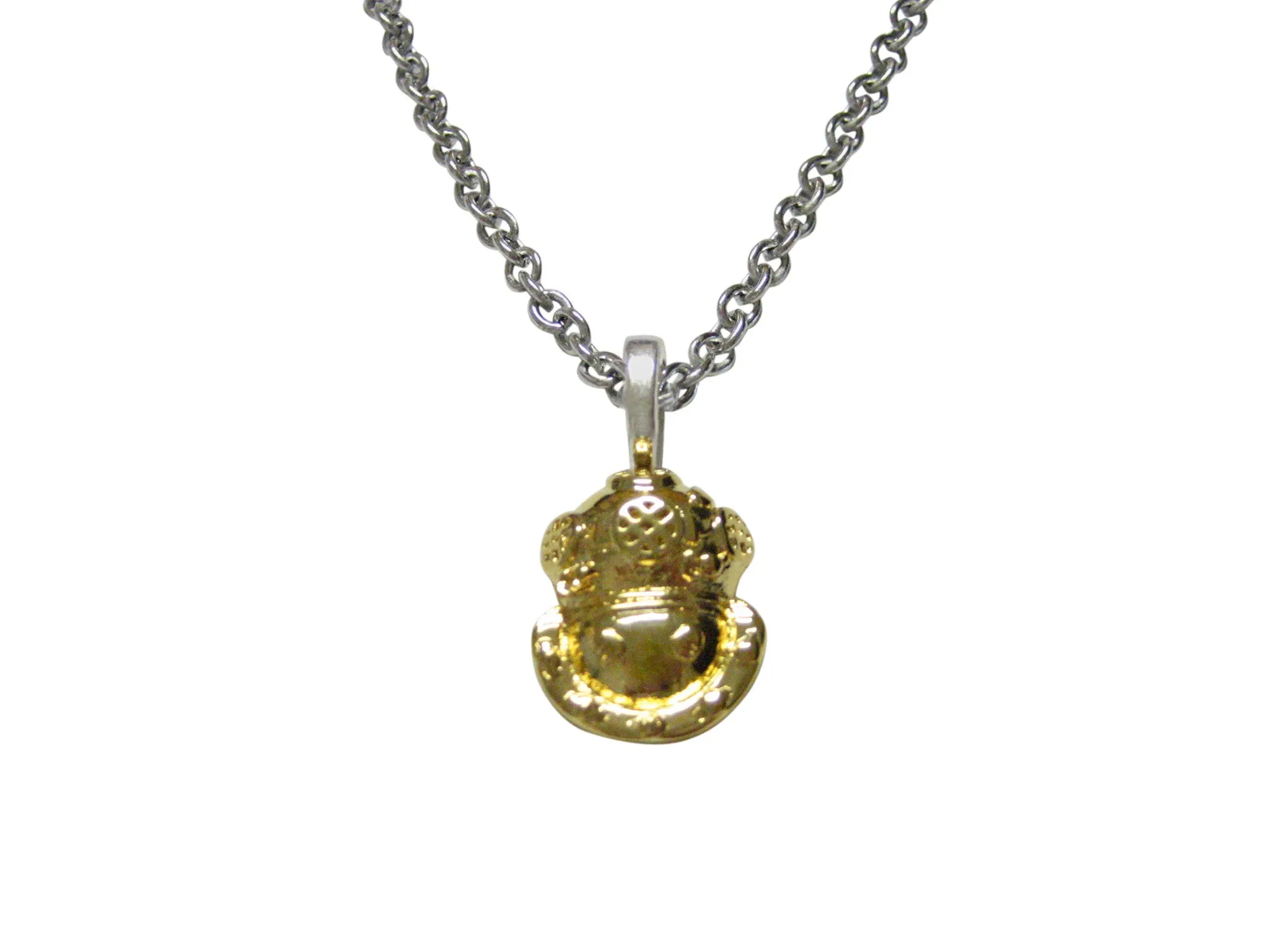 Gold Toned Divers Helmet Pendant Necklace