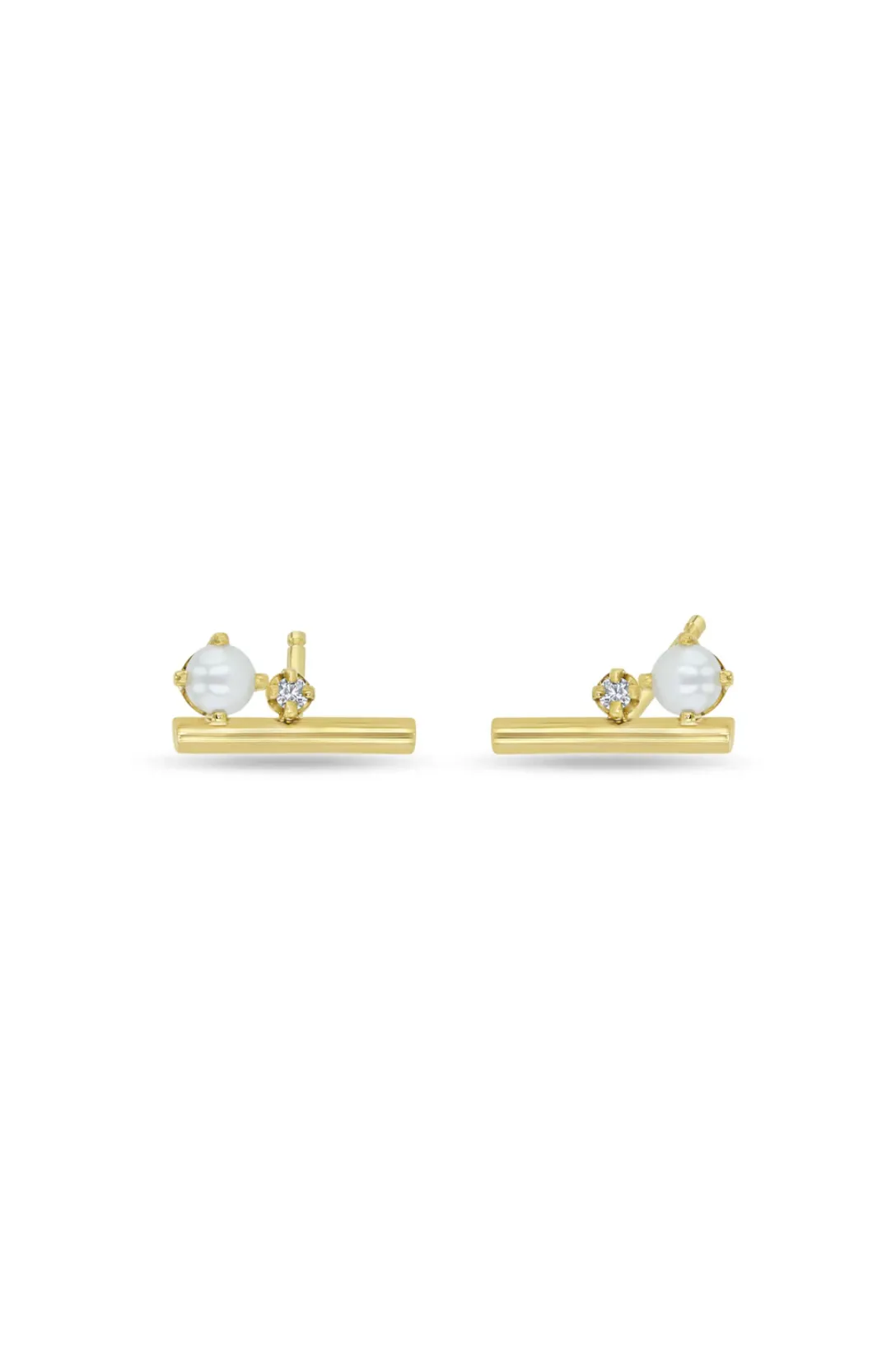 Gold Wire Studs | Freshwater Pearl and Diamond