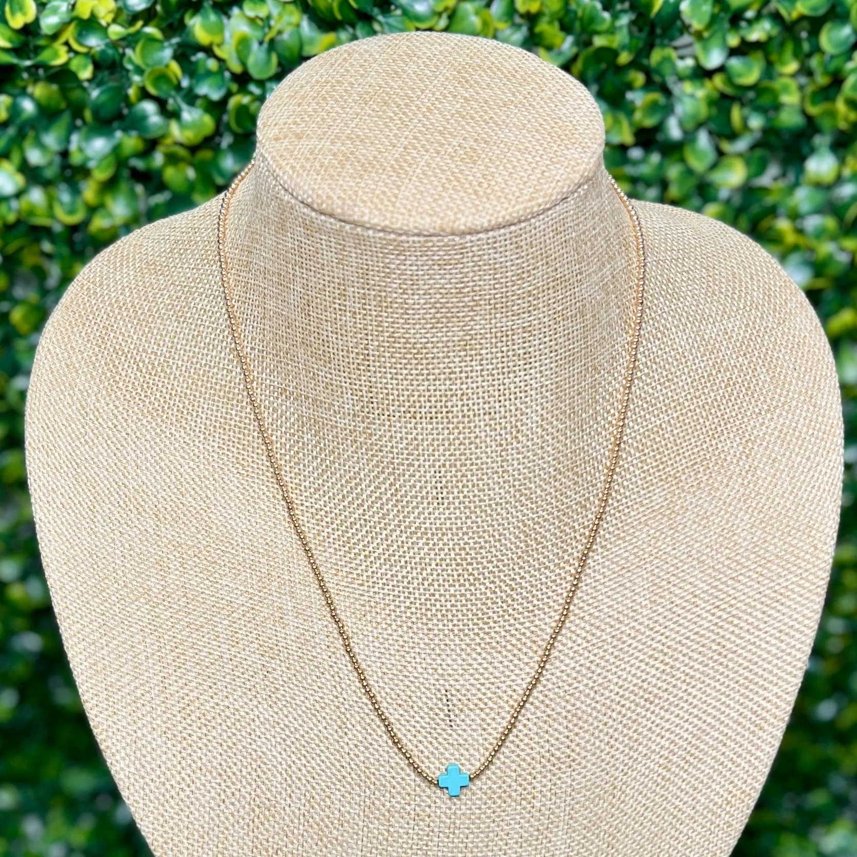 Gold with Turquoise Cross Necklace