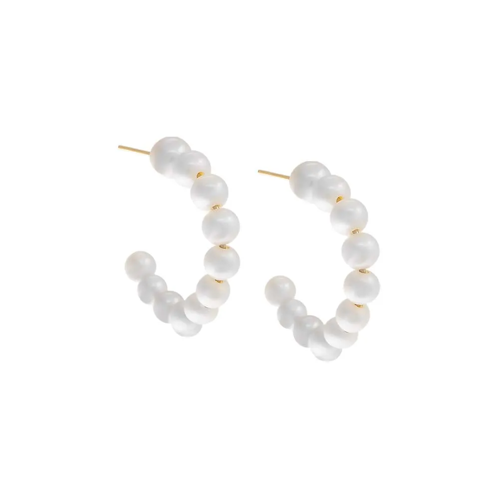 Graduated Pearl Hoop Earring 14K