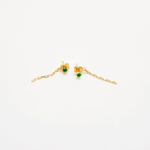 Green CZ Chain Jacket Earrings
