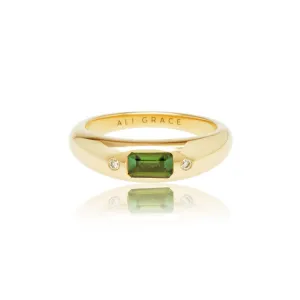 Green Tourmaline & Diamonds Mini Bubble Ring