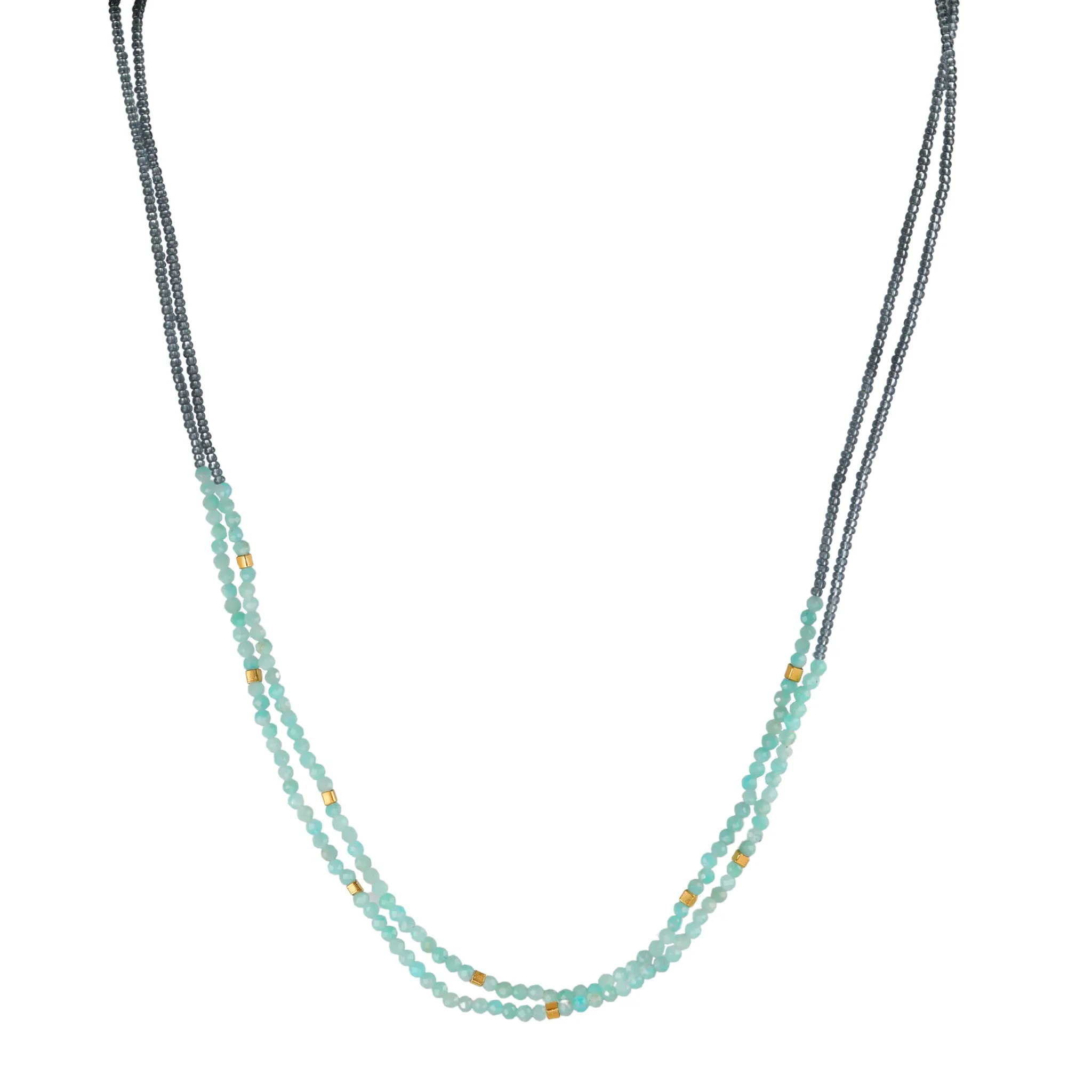 Grey Seed Bead and Amazonite Double Necklace