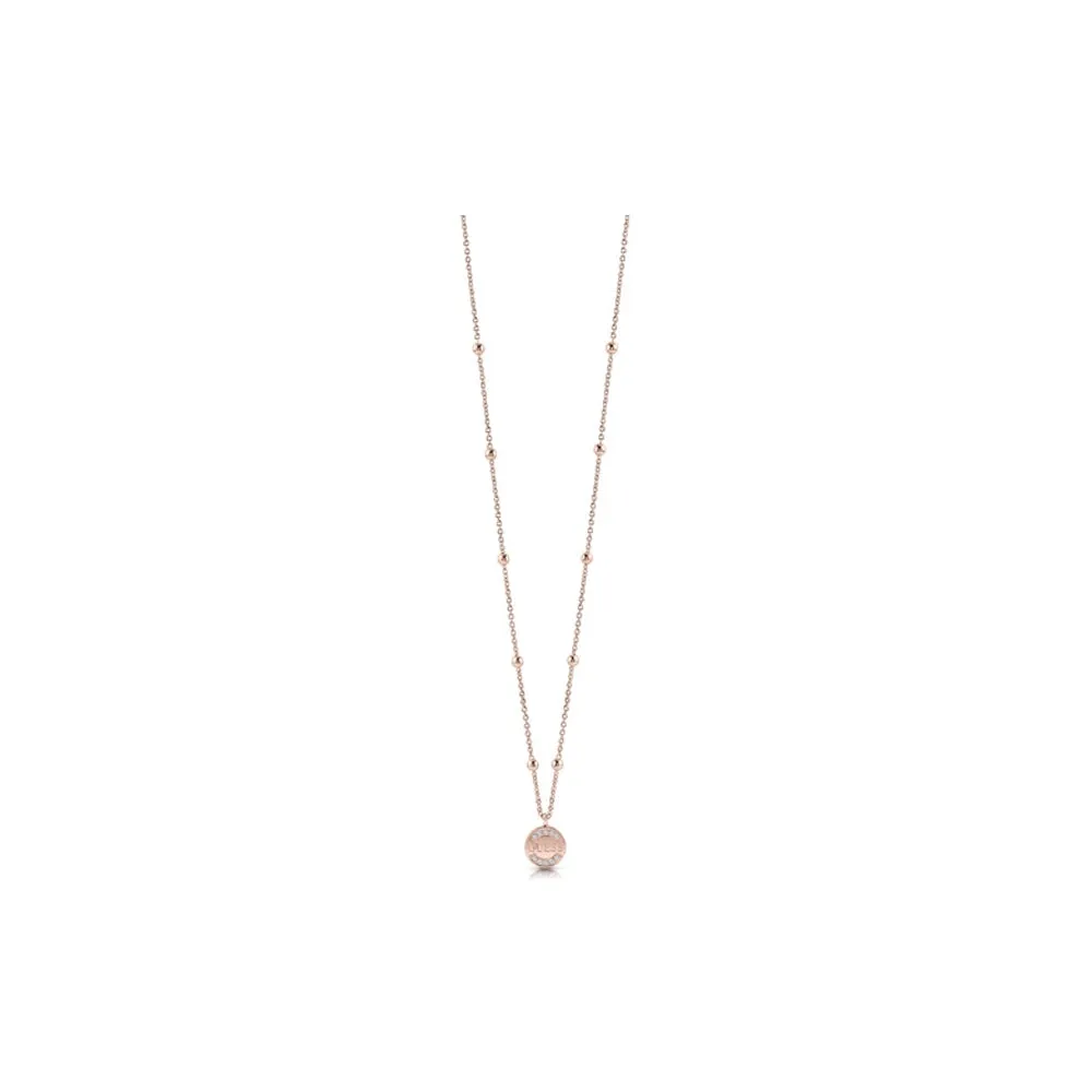 Guess Necklace Ip Rosegold Bead & Coin With Crystal