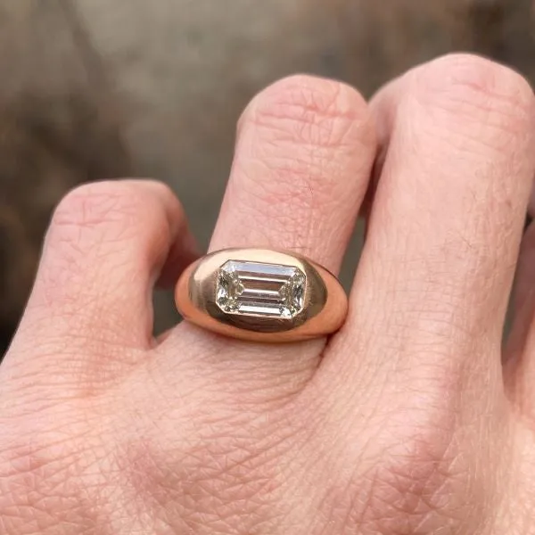 Gypsy Set Emerald Diamond Ring