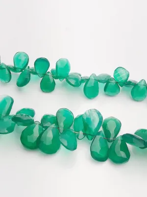 HALF OFF SALE - Green Onyx Flat Faceted Pear Gemstone Beads, Full Strand, Semi Precious Gemstone, 8"