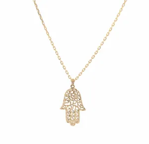 Hamsa Pendant Necklace with Diamond-Accented Bail in 14k Yellow Gold
